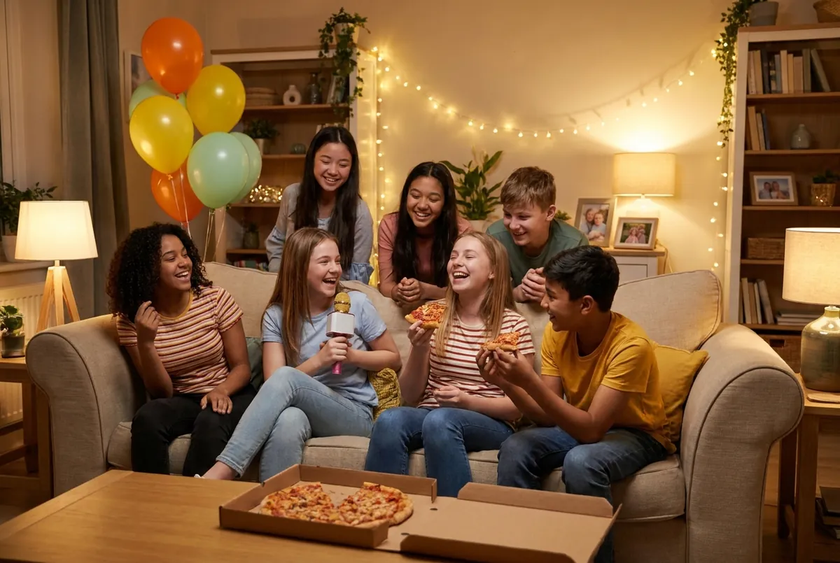 Anniversaire d’adolescents à la maison avec pizzas et karaoké