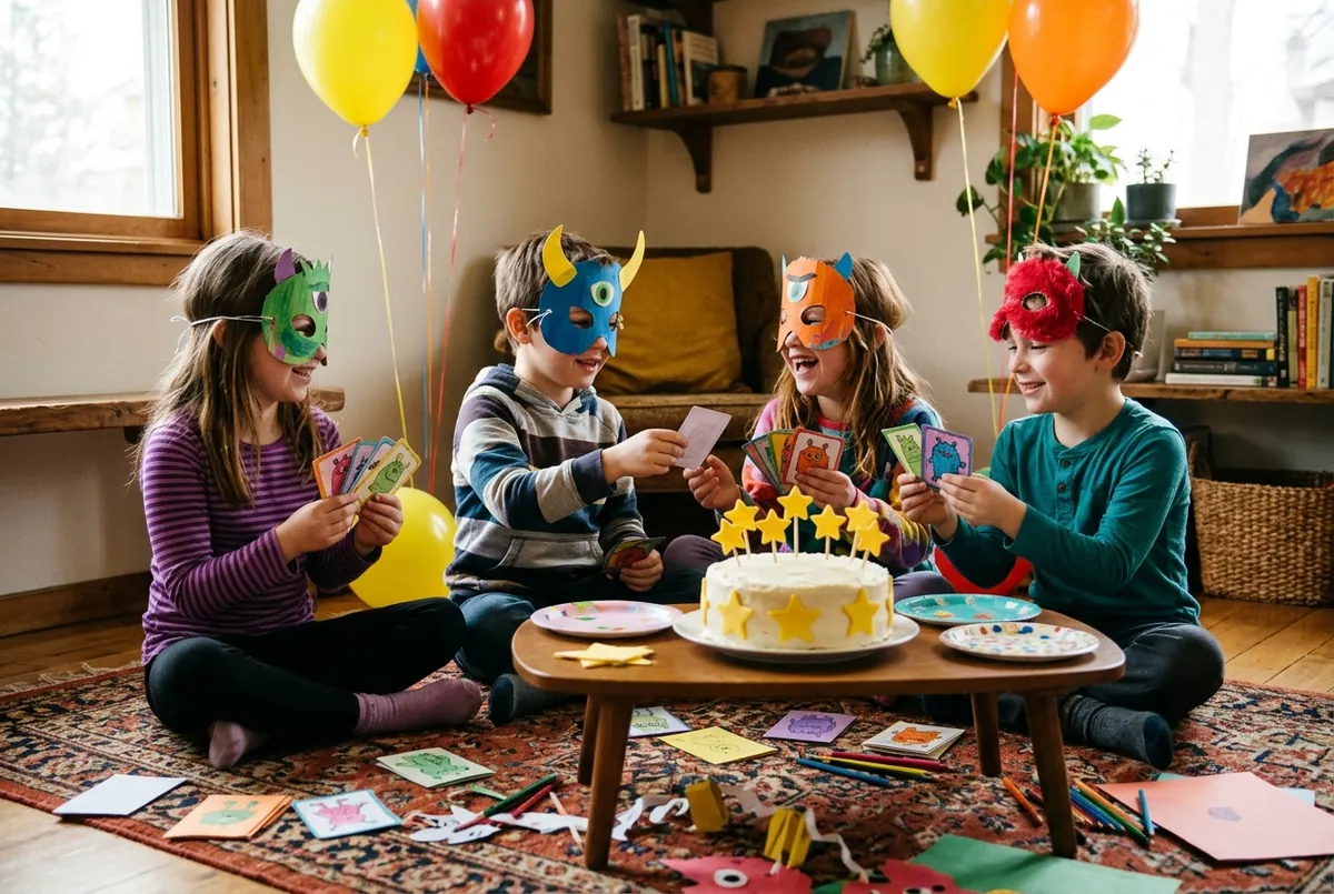 Enfants qui échangent des cartes de créatures à un anniversaire
