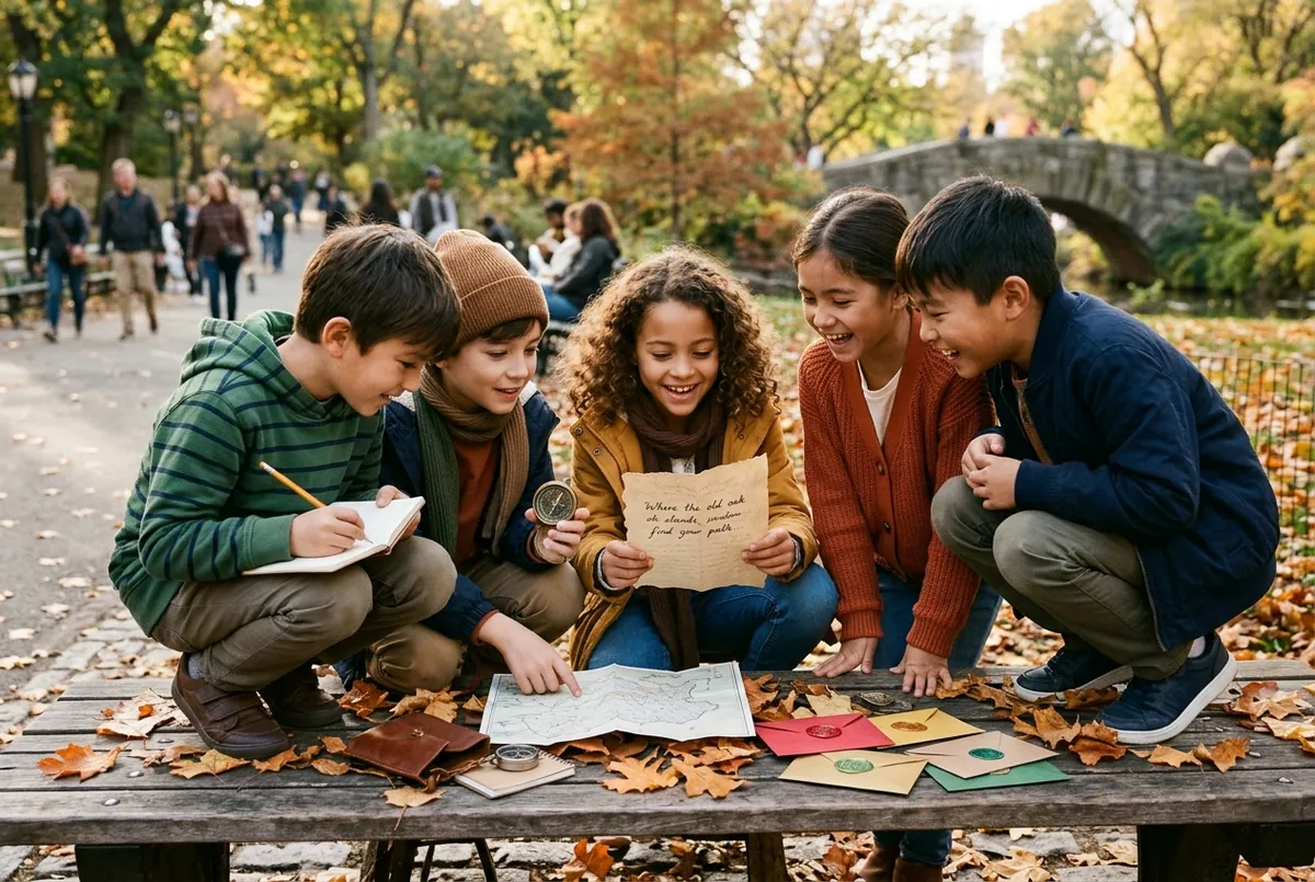 Enfants qui résolvent une énigme de jeu de piste