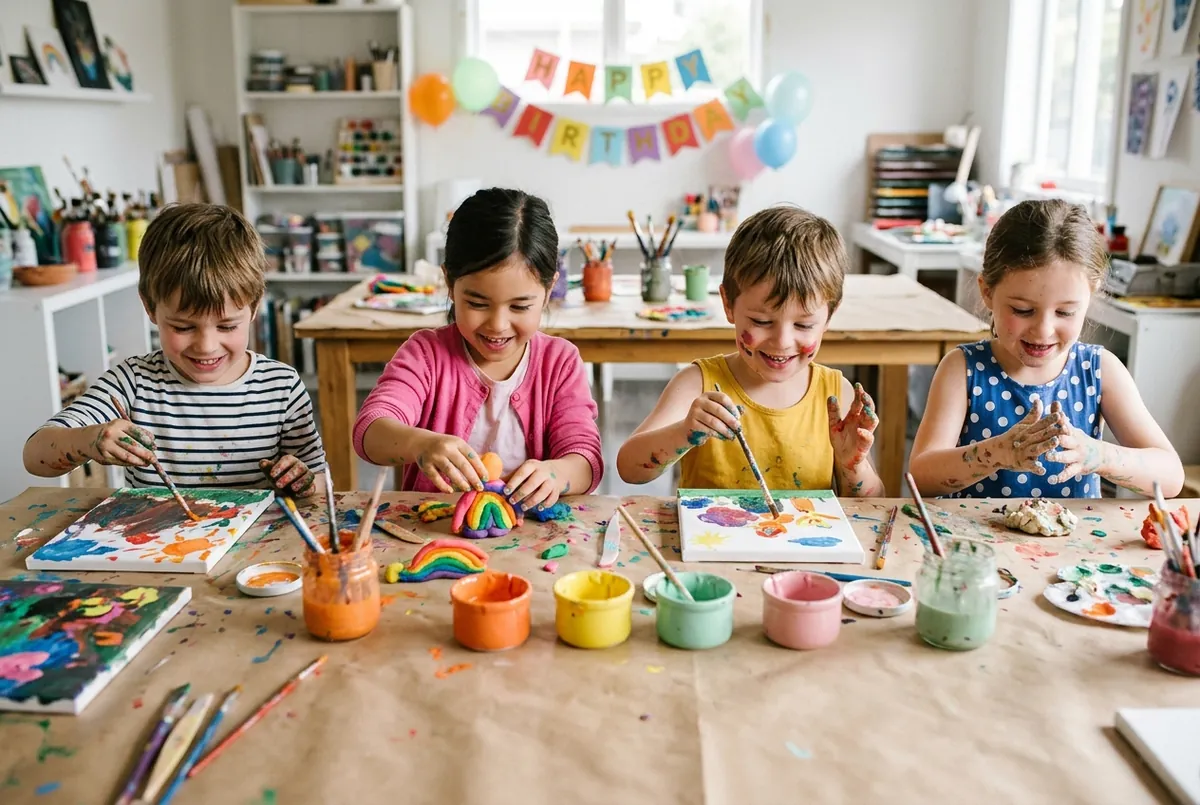 Enfants qui peignent pendant un atelier créatif