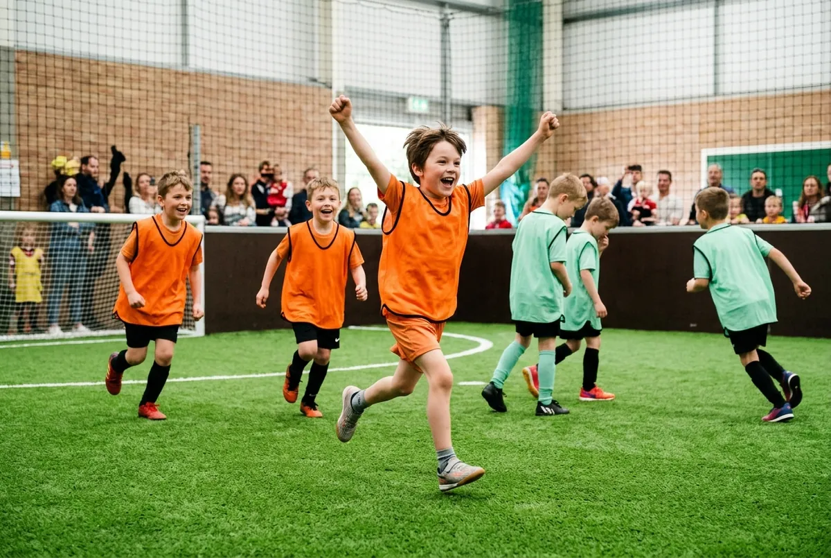Enfants qui jouent un match de foot en salle pour un anniversaire