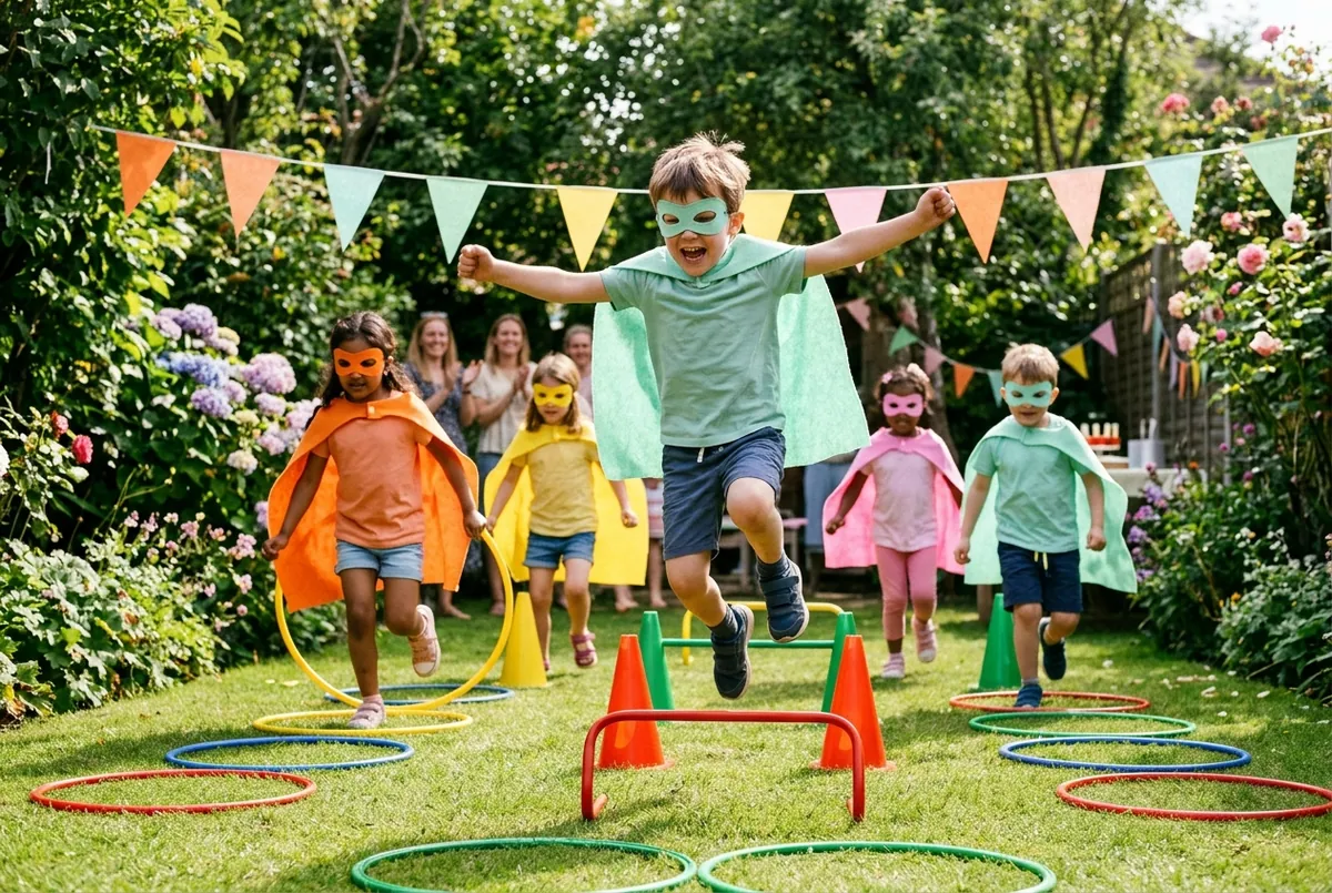 Anniversaire de 6 ans avec un parcours de super-héros