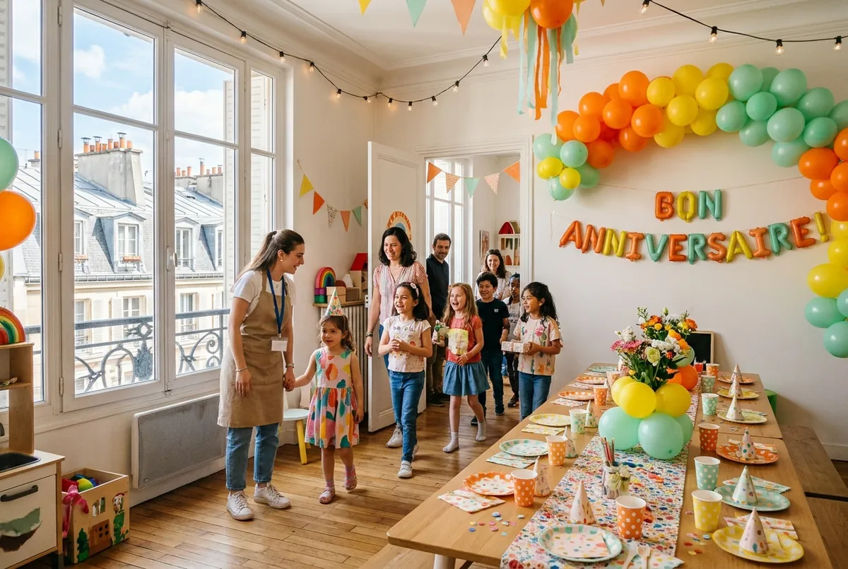 Enfants accueillis dans une salle d’anniversaire décorée en ville